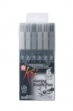 Sakura Koi Coloring Brush Pen:  Gray Set 6pcs