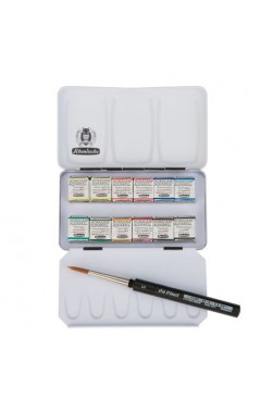 Schmincke Horadam Aquarell:  Compact Metal Set  12 Half Pan with Brush