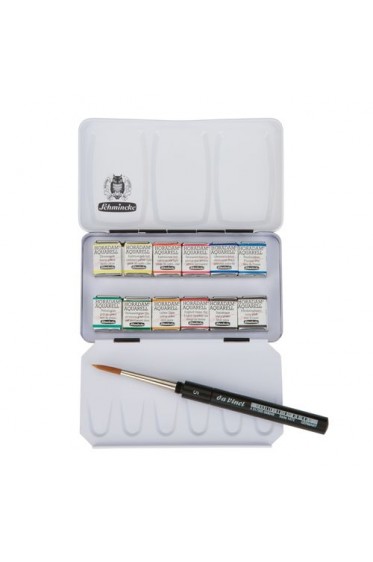 Schmincke Horadam Aquarell: Metal Set  12 Half Pan with Brush