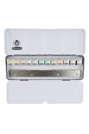 Schmincke Akademie Aquarell: Compact Metal Set 12 Half Pan with space for 12 colors