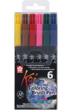 Sakura Koi Coloring Brush Pen:  Basic Set 6pcs